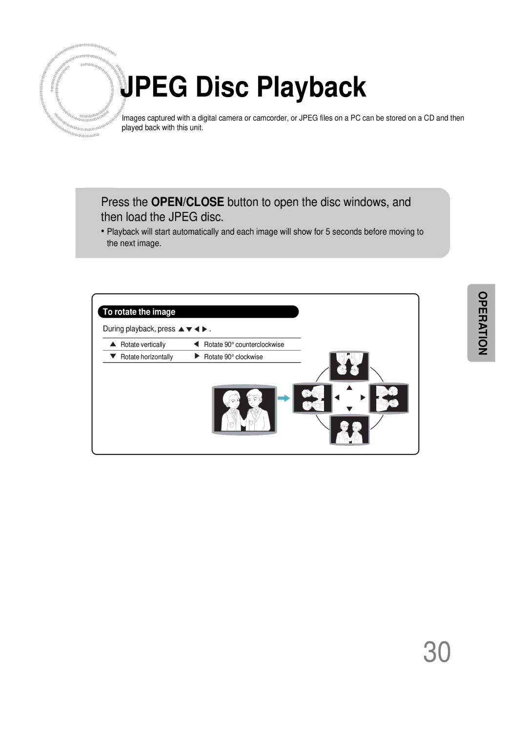 Samsung HT-DS1000 instruction manual Jpeg Disc Playback, To rotate the image 