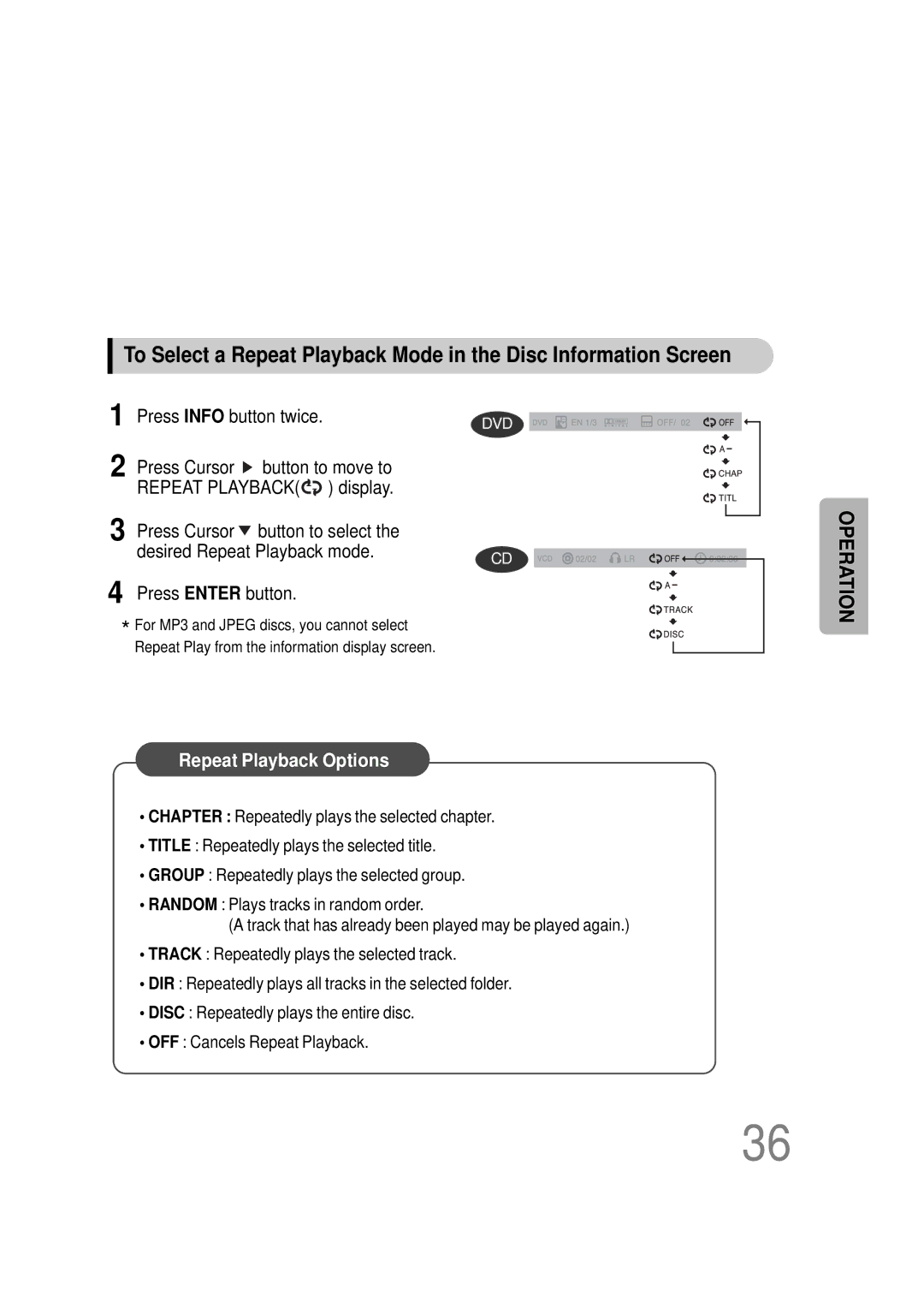 Samsung HT-DS1000 instruction manual Repeat Playback Options 