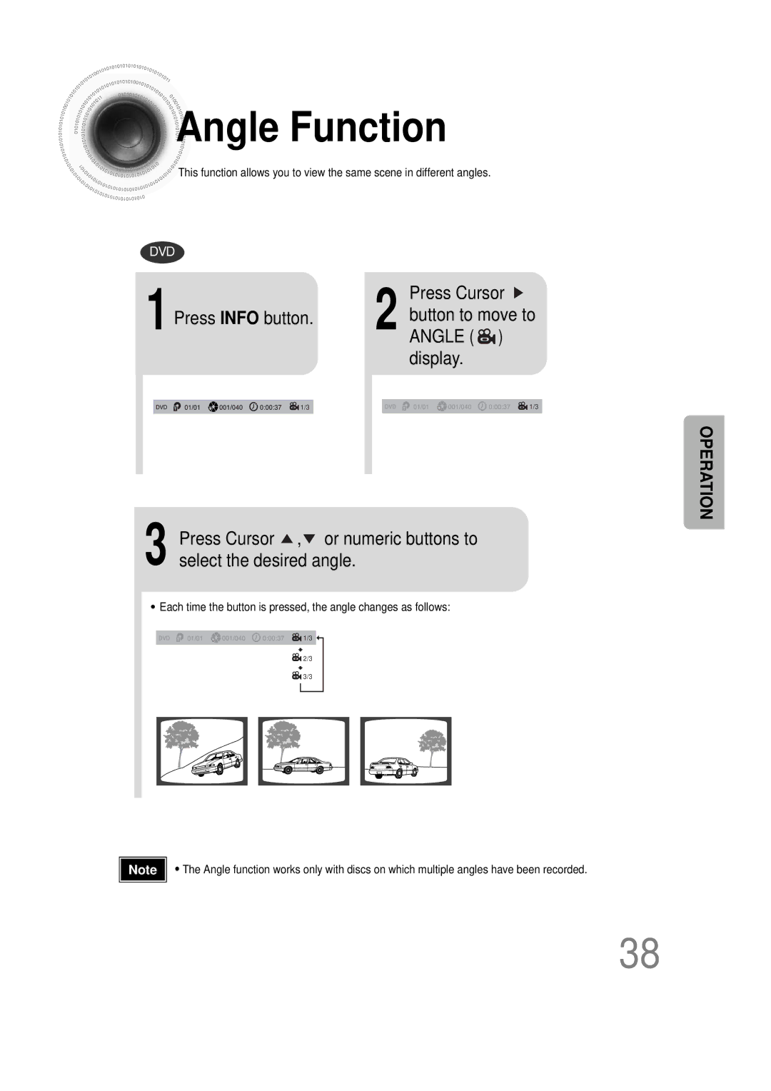 Samsung HT-DS1000 instruction manual Angle Function 