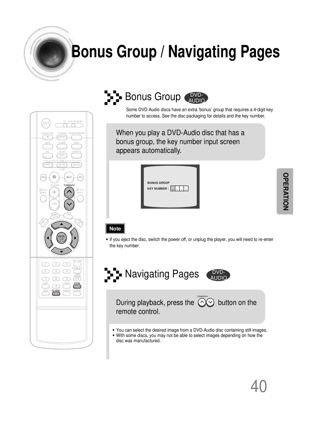 Samsung HT-DS1000 Bonus Group / Navigating Pages, During playback, press the button on the remote control 