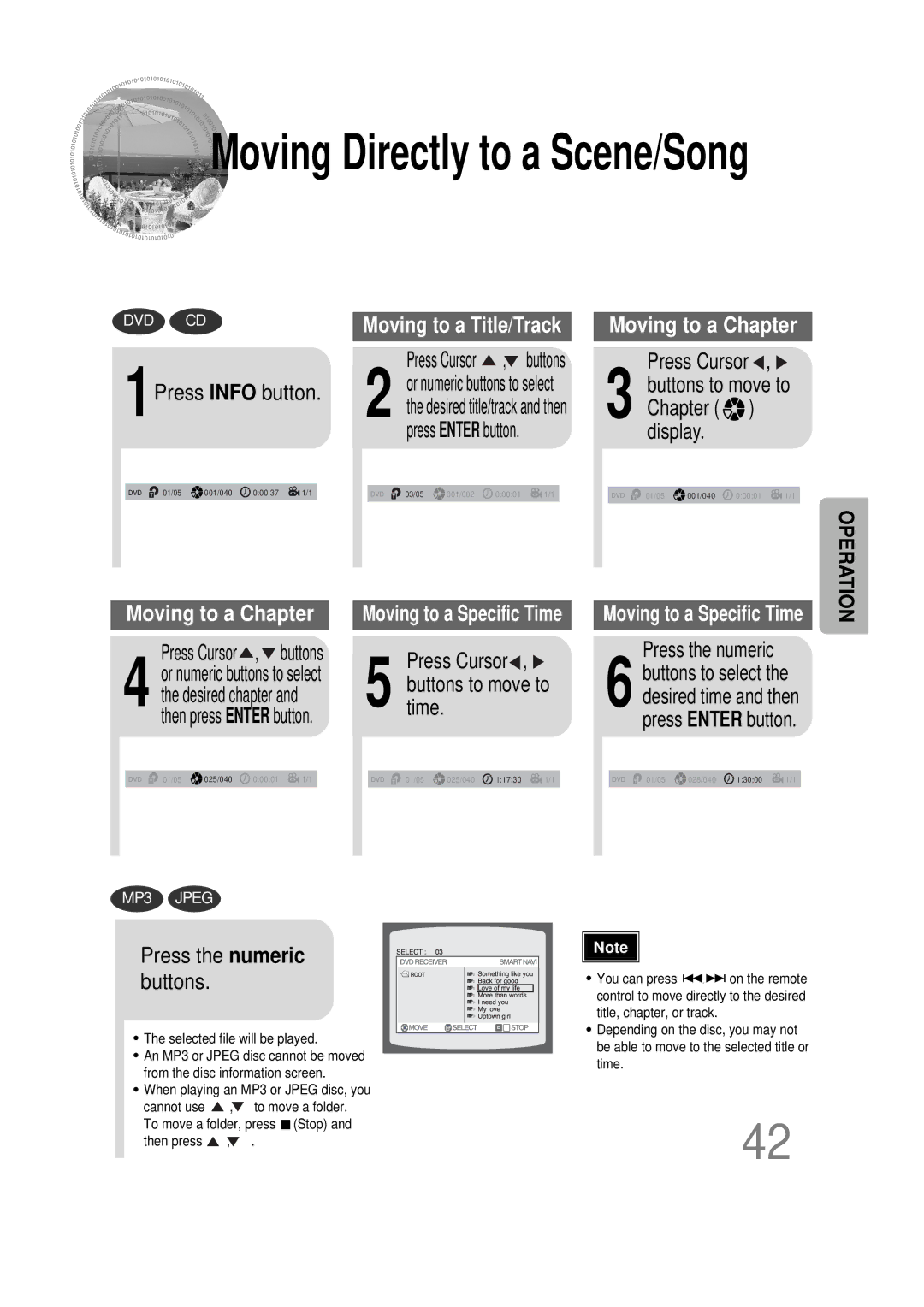 Samsung HT-DS1000 instruction manual 1Press Info button, Press Cursor , buttons, Press the numeric 