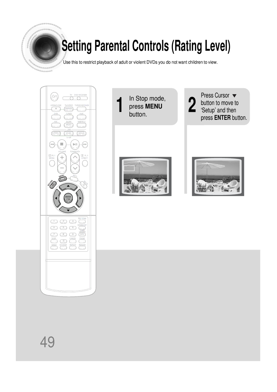 Samsung HT-DS1000 instruction manual Setting Parental Controls Rating Level 