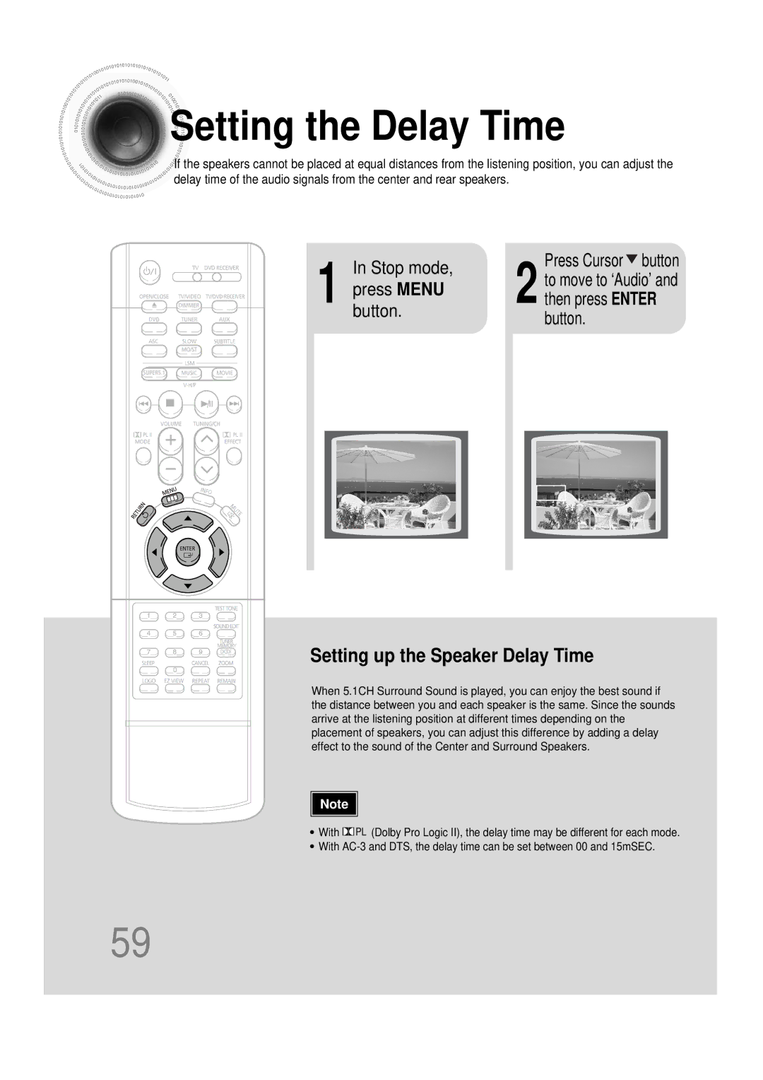 Samsung HT-DS1000 instruction manual Setting the Delay Time, Press Cursor button 