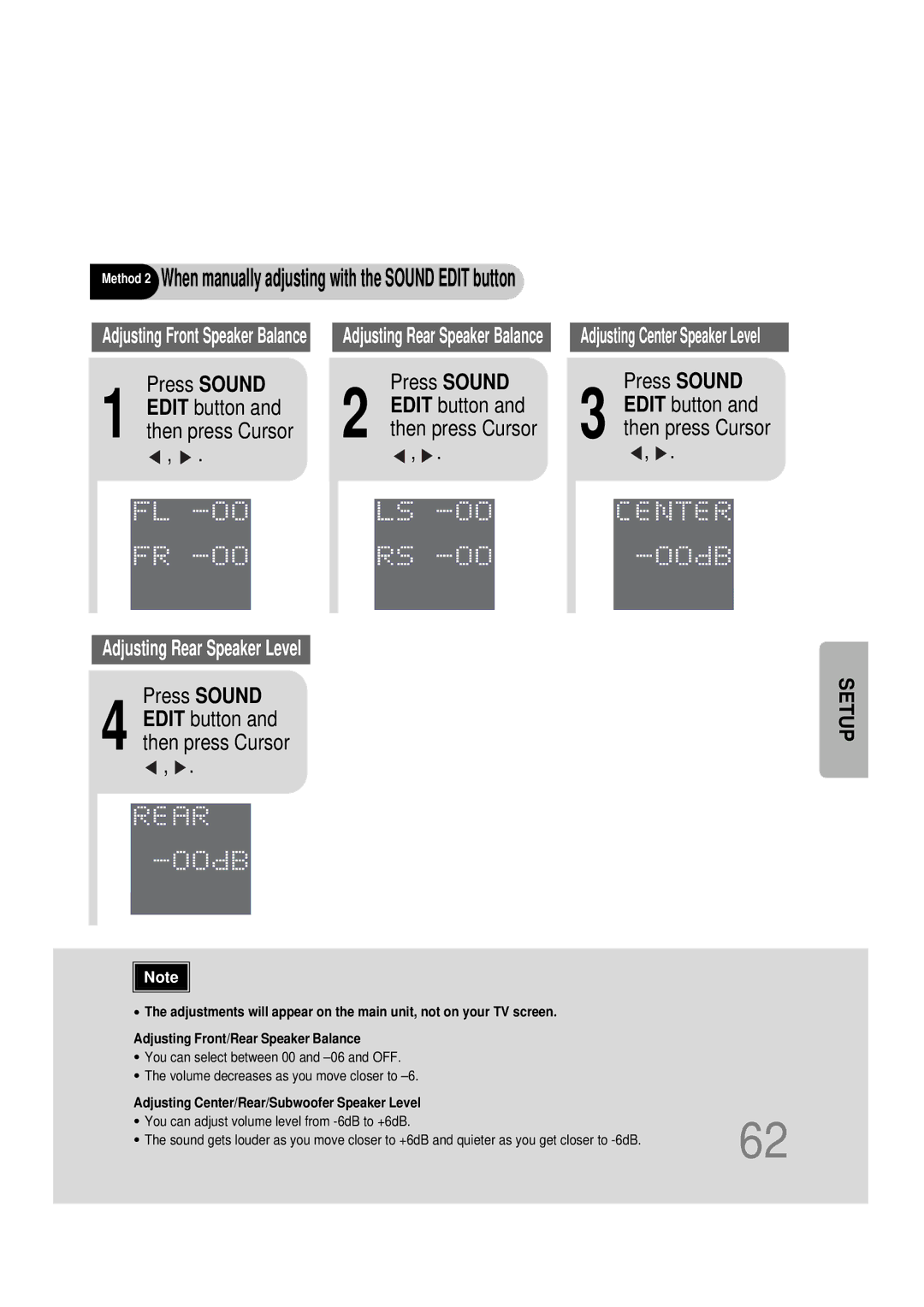 Samsung HT-DS1000 instruction manual Press Sound, Edit button and then press Cursor 