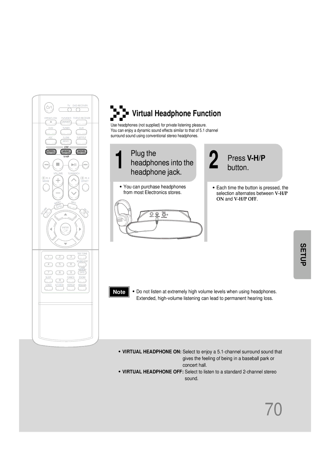 Samsung HT-DS1000 instruction manual Plug, Headphones into the headphone jack 