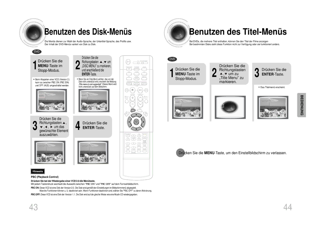 Samsung HT-DS1100R/ELS, HT-DS100N/EDC manual Benutzen des Titel-Menüs, Benutzen des Disk-Menüs, 1MENU-Taste im Stopp-Modus 