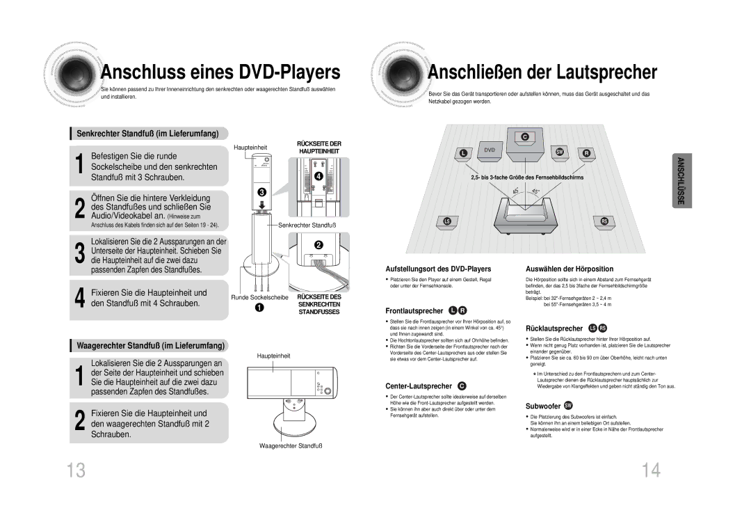 Samsung HT-DS100N/EDC manual Anschließen der Lautsprecher, Befestigen Sie die runde, Öffnen Sie die hintere Verkleidung 