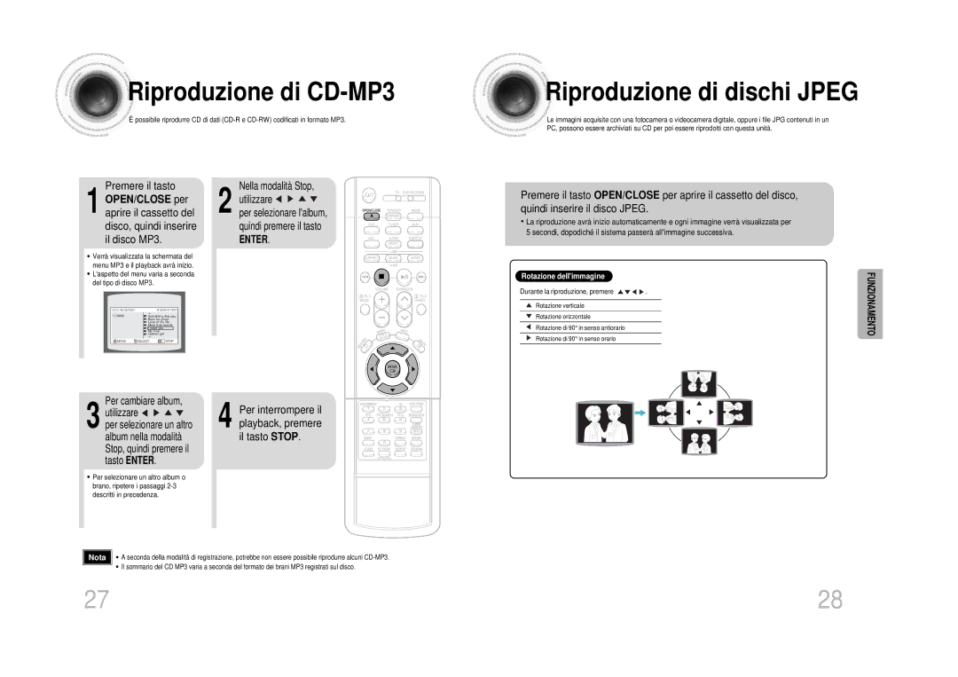 Samsung HT-DS1100R/EDC, HTDS100B/EDC, HT-DS1100R/ELS, HTDS100TH/XAA, HTDS100RH/XFO Riproduzione di CD-MP3, OPEN/CLOSE per 