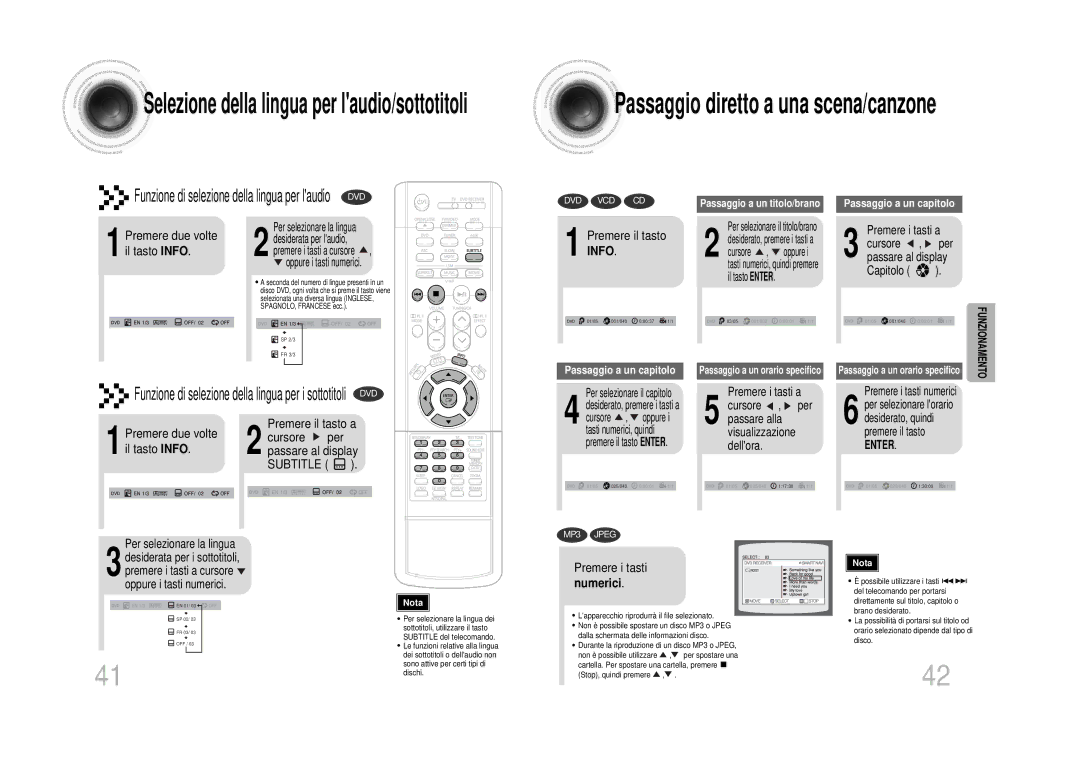 Samsung HT-DS1100R/ELS, HT-DS1100R/EDC manual Premere due volte il tasto Info Premere il tasto a, Premere i tasti, Numerici 