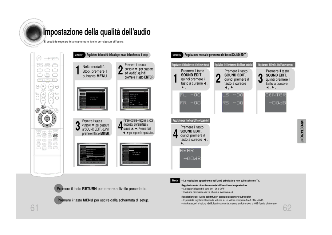 Samsung HT-DS1100R/ELS manual Premere il tasto Return per tornare al livello precedente, Quindi premere il tasto a cursore 