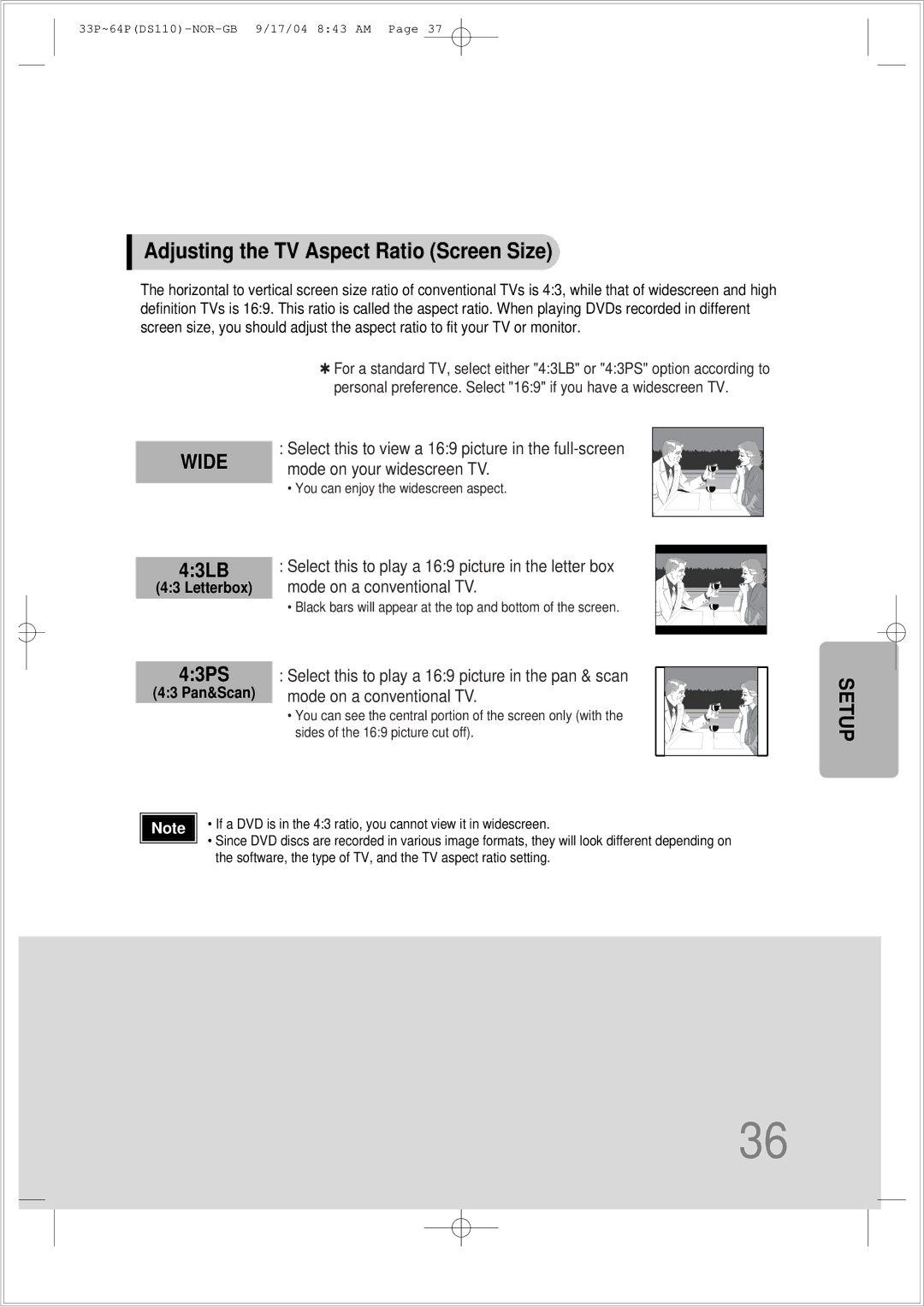 Samsung HT-DS110TH/XSP manual Adjusting the TV Aspect Ratio Screen Size, Wide 