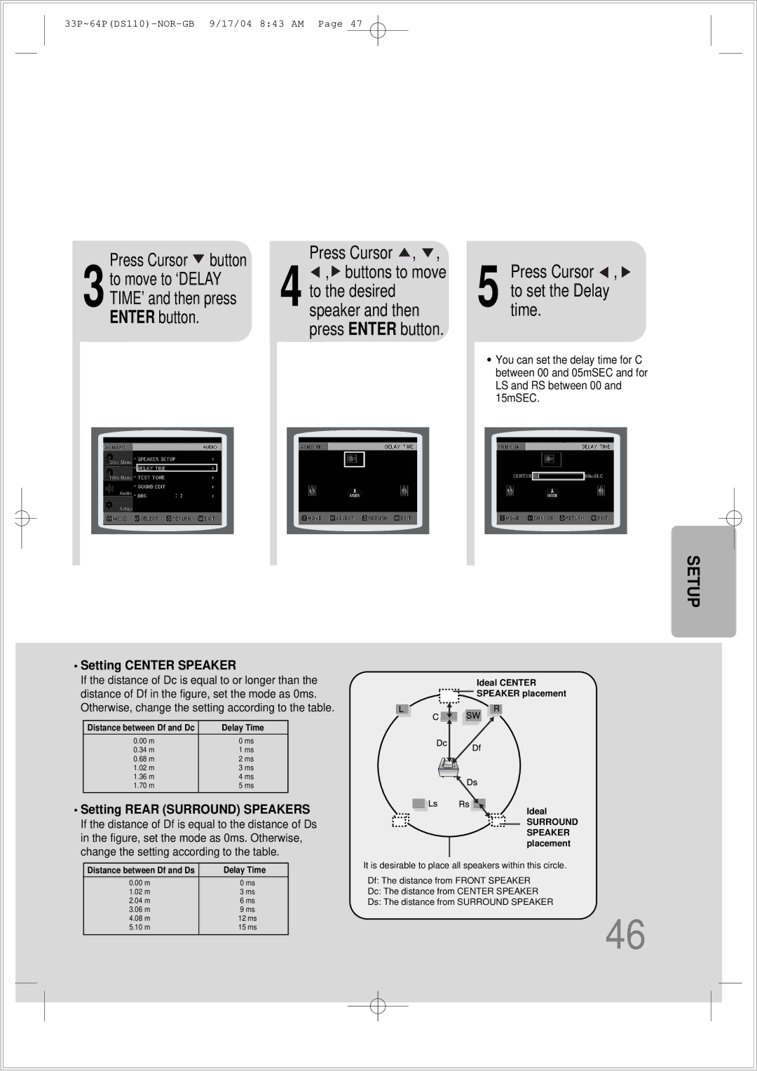 Samsung HT-DS110TH/XSP manual 3to move to ‘DELAY TIME’ and then press Enter button 