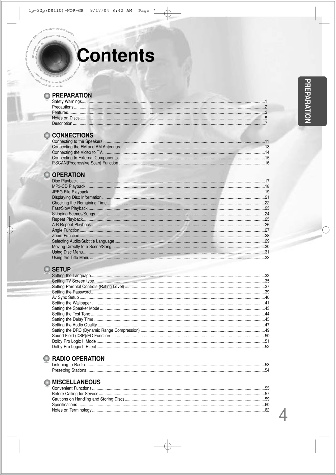 Samsung HT-DS110TH/XSP manual Contents 