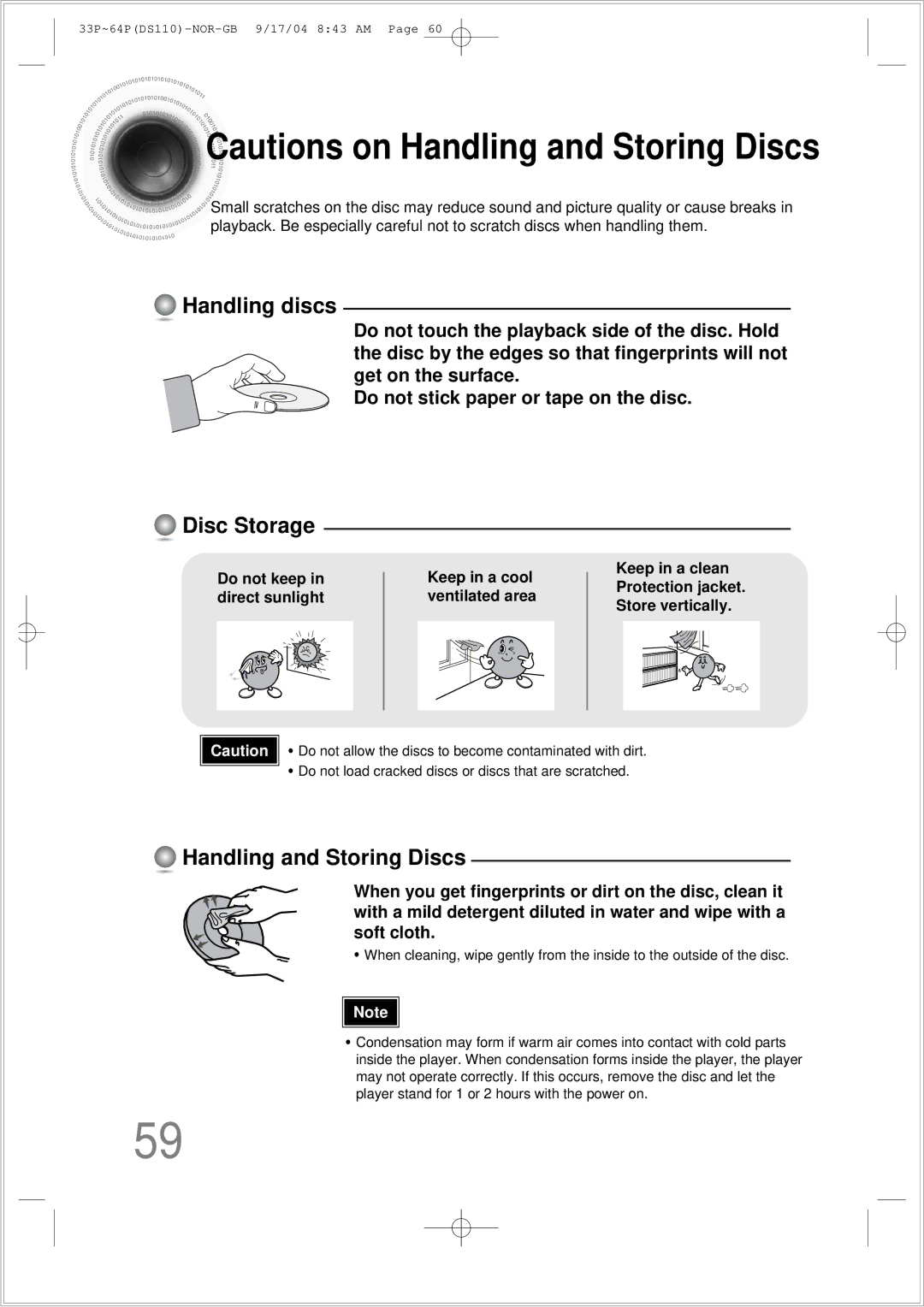 Samsung HT-DS110TH/XSP manual Handling discs, Disc Storage, Handling and Storing Discs 