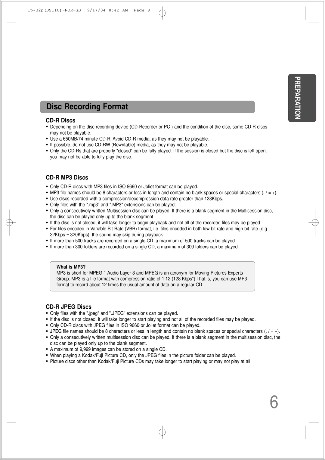 Samsung HT-DS110TH/XSP manual Disc Recording Format 