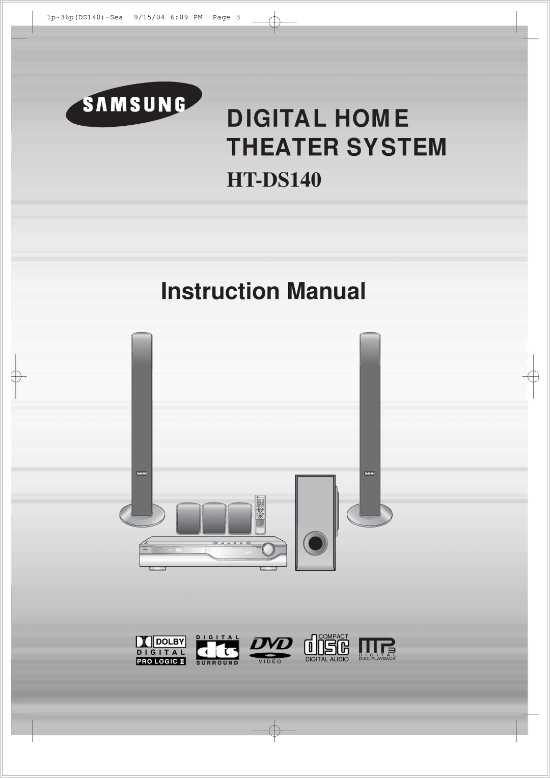 Samsung HT-DS140 instruction manual Digital Home Theater System 