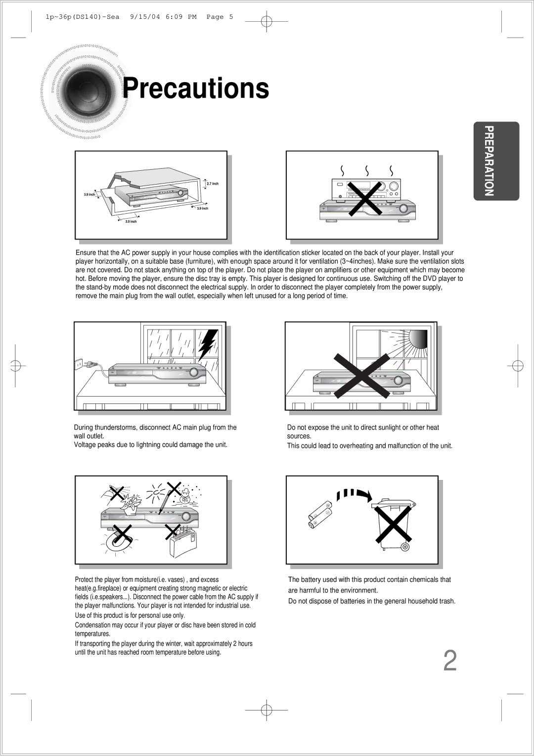 Samsung HT-DS140 instruction manual Precautions, Preparation 