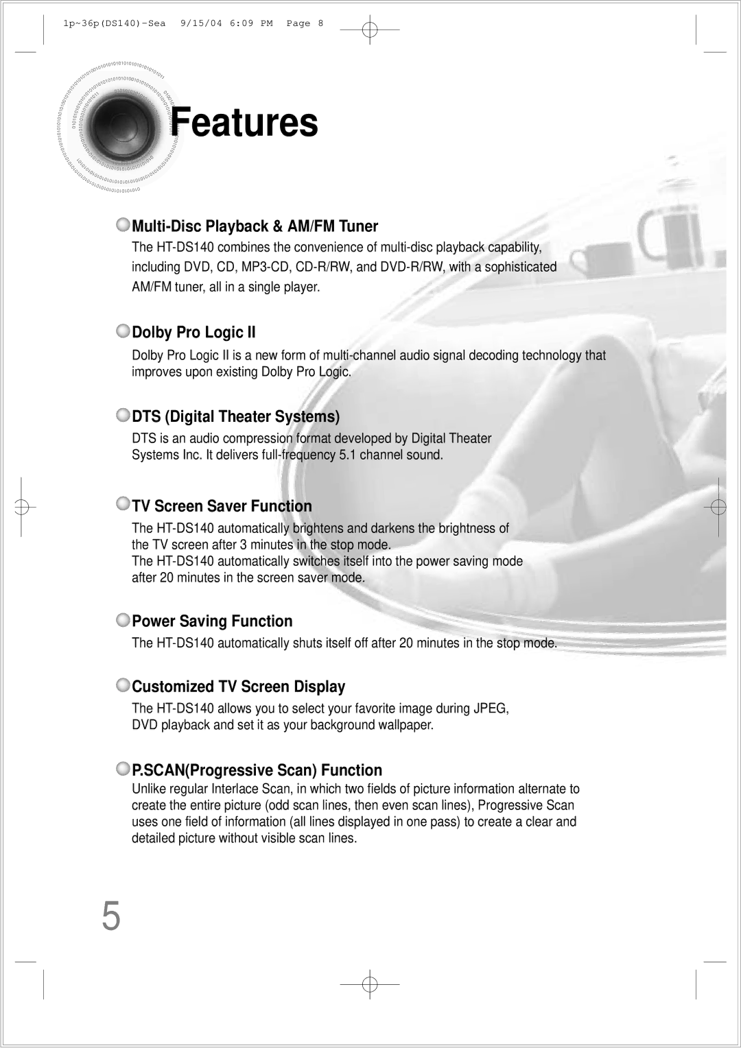 Samsung HT-DS140 instruction manual Features, Multi-Disc Playback & AM/FM Tuner 