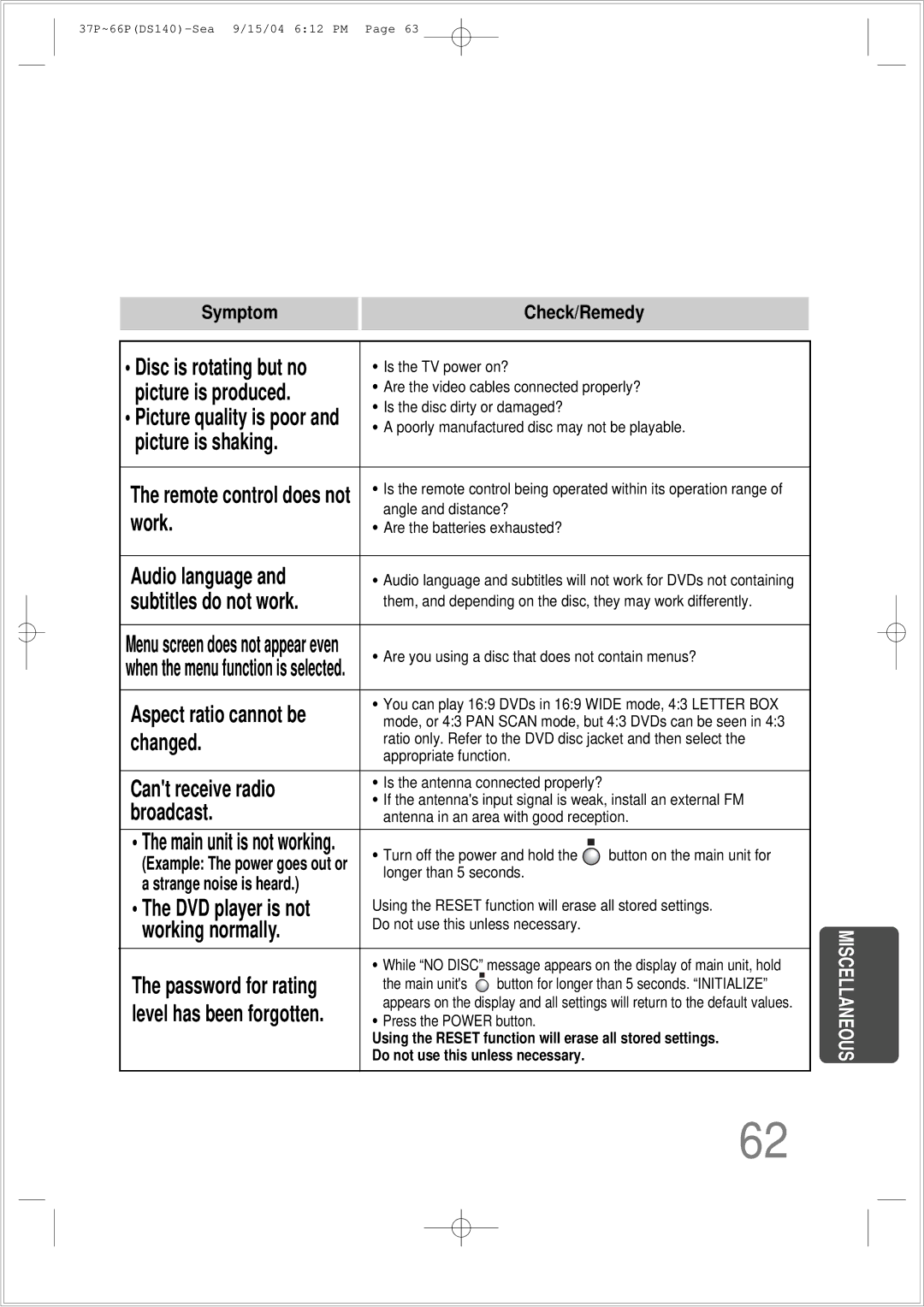 Samsung HT-DS140 instruction manual Picture is shaking 