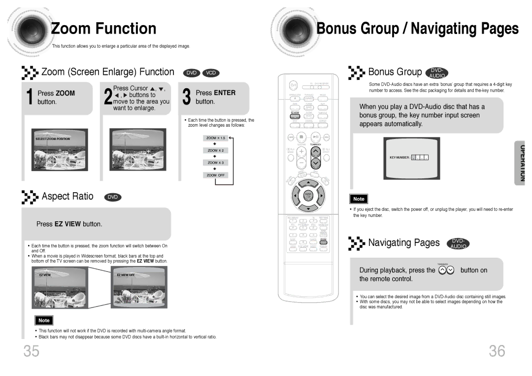 Samsung HTDS400RH/XFO, HT-DS400, HT-DS420S/XSH manual Zoom Function, Press EZ View button, Press Enter button, Remote control 