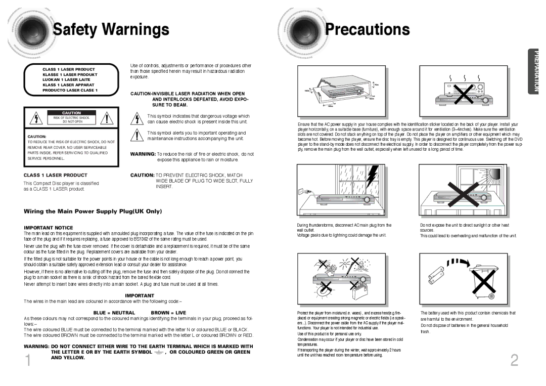 Samsung HTDS400RH/EDC, HT-DS400, HT-DS420S/XSH, HTDS400RH/ELS manual Safety Warnings Precautions, Class 1 Laser Product 