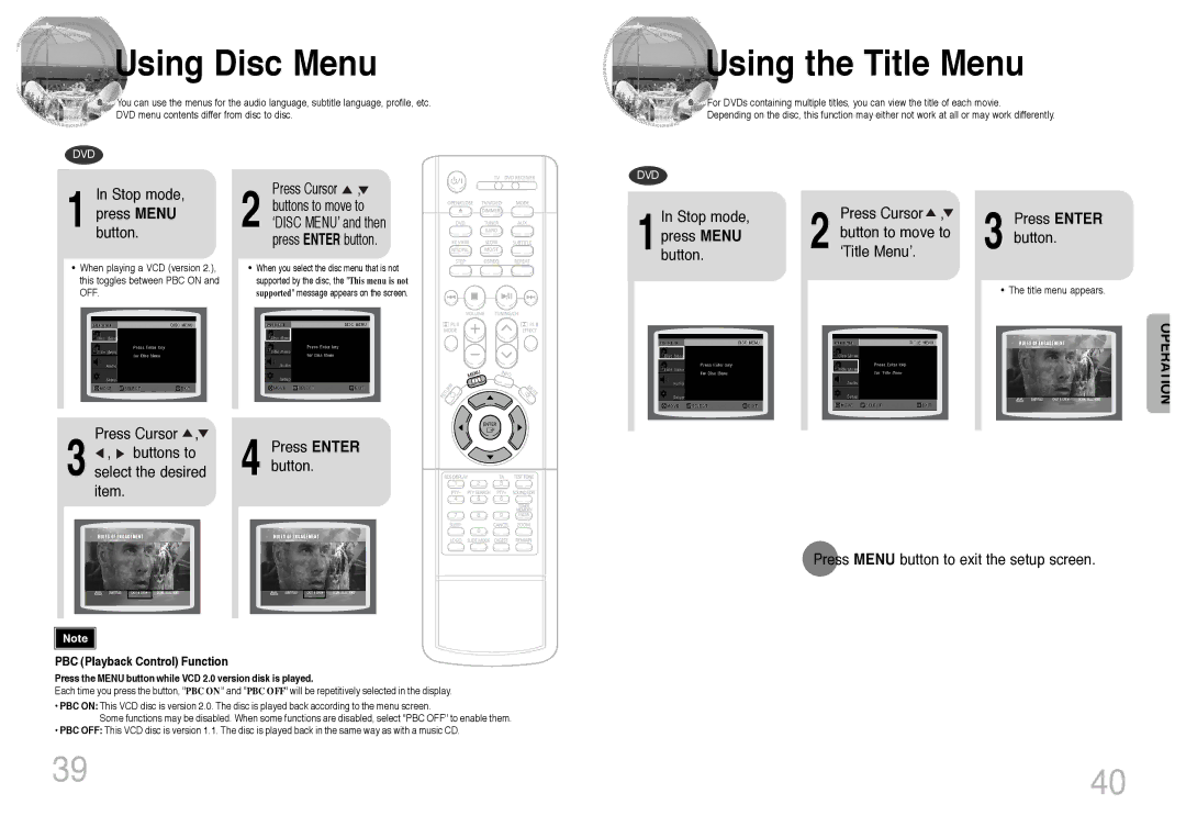 Samsung HT-DS400, HT-DS420S/XSH, HTDS400RH/EDC, HTDS400RH/ELS, HTDS420RH/EDC manual Using Disc Menu, Using the Title Menu 