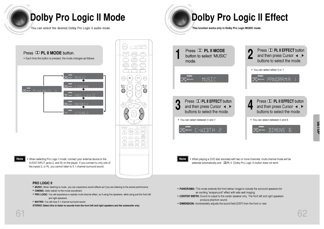 Samsung HTDS420RH/EDC manual Dolby Pro Logic II Mode, Dolby Pro Logic II Effect, Press PL II Mode button, Then press Cursor 