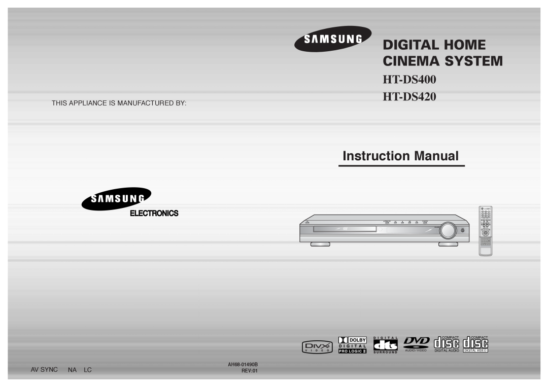 Samsung HT-DS420S/XSH manual AH68-01490B REV01, Instruction Manual, Digital Home Cinema System, HT-DS400 HT-DS420 