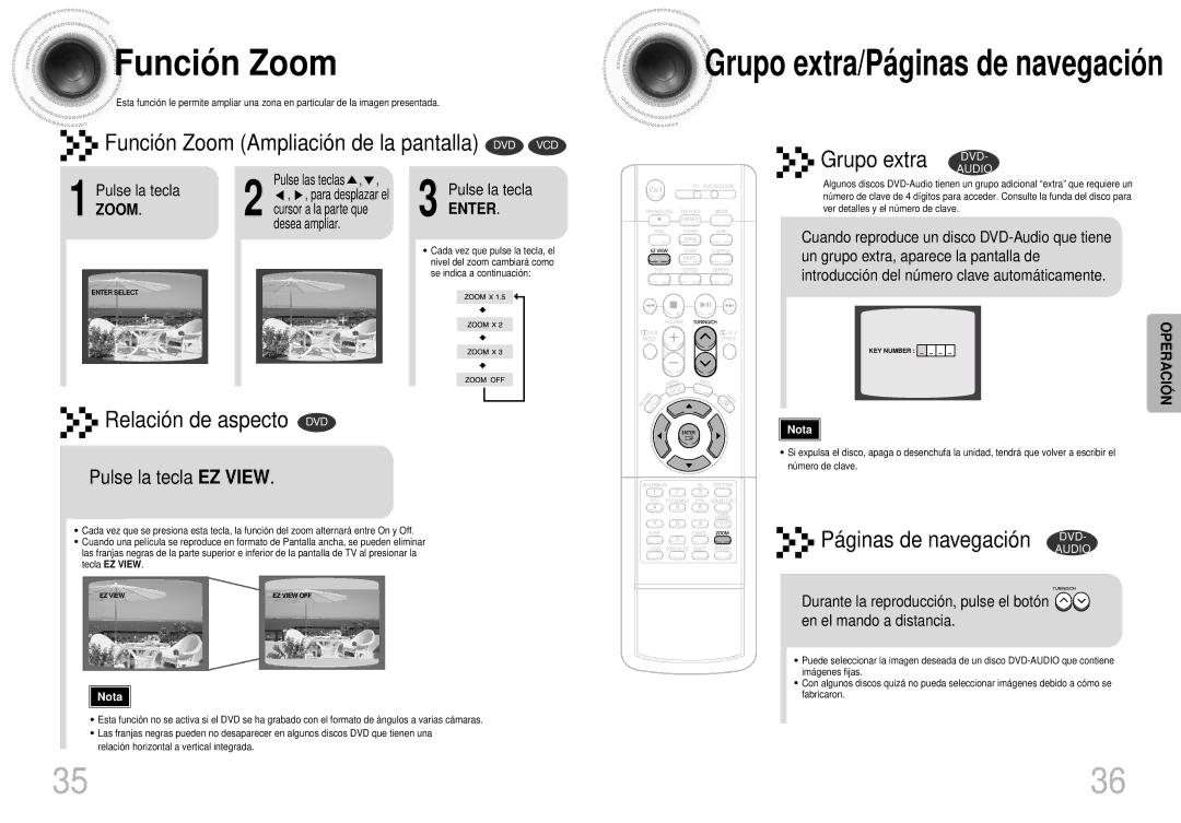 Samsung HTDS400RH/EDC, HT-DS400 Funció n Zoom, Pulse las teclas, Para desplazar el cursor a la parte que desea ampliar 