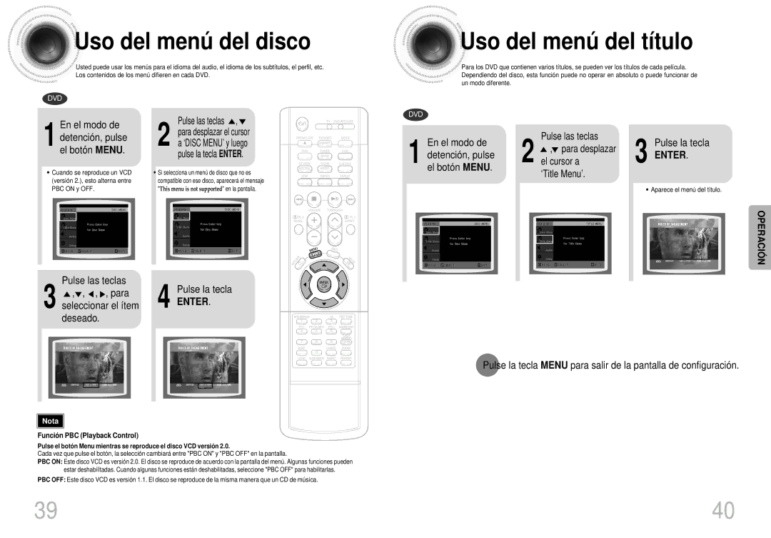 Samsung HTDS400RH/EDC, HT-DS400 manual Uso del menú del disco, Uso del menú del título, Enter 