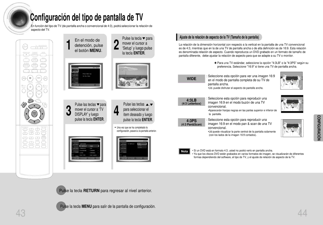 Samsung HTDS400RH/EDC, HT-DS400 Pulse las teclas para, 43LB, 43PS, Pulse las teclas , 4 para seleccionar el, Convencional 