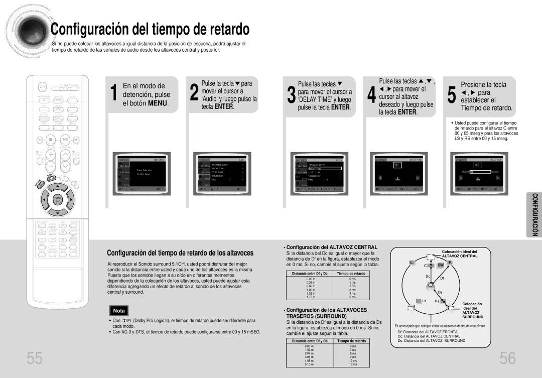 Samsung HTDS400RH/EDC, HT-DS400 manual El botón Menu Tecla Enter Pulse las teclas, Cursor al altavoz, Presione la tecla 