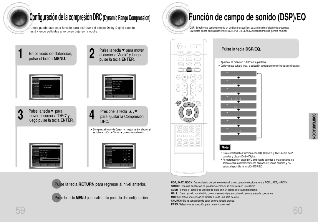 Samsung HTDS400RH/EDC, HT-DS400 manual El modo de detención, Pulse el botón Menu Pulse la tecla Enter, Pulse la tecla DSP/EQ 