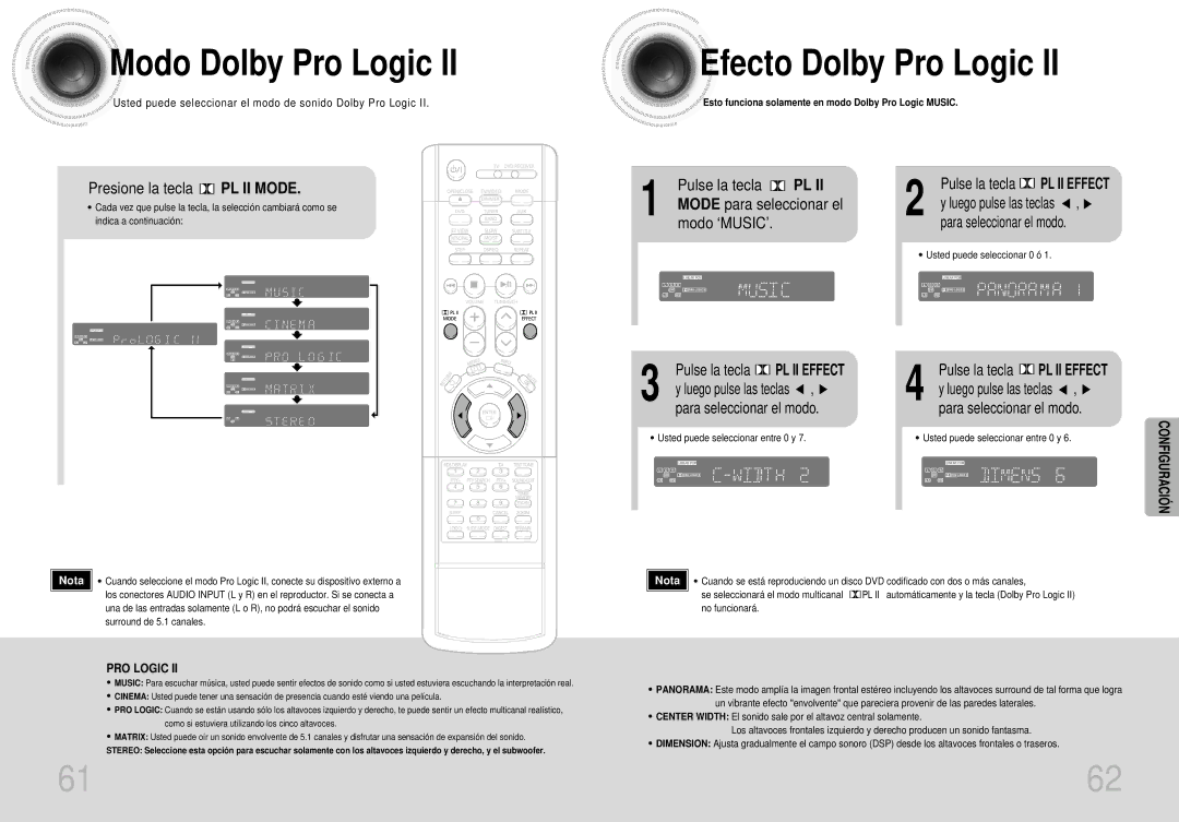 Samsung HT-DS400, HTDS400RH/EDC manual Modo Dolby Pro Logic, Presione la tecla PL II Mode, Pulse la tecla PL, Modo ‘MUSIC’ 