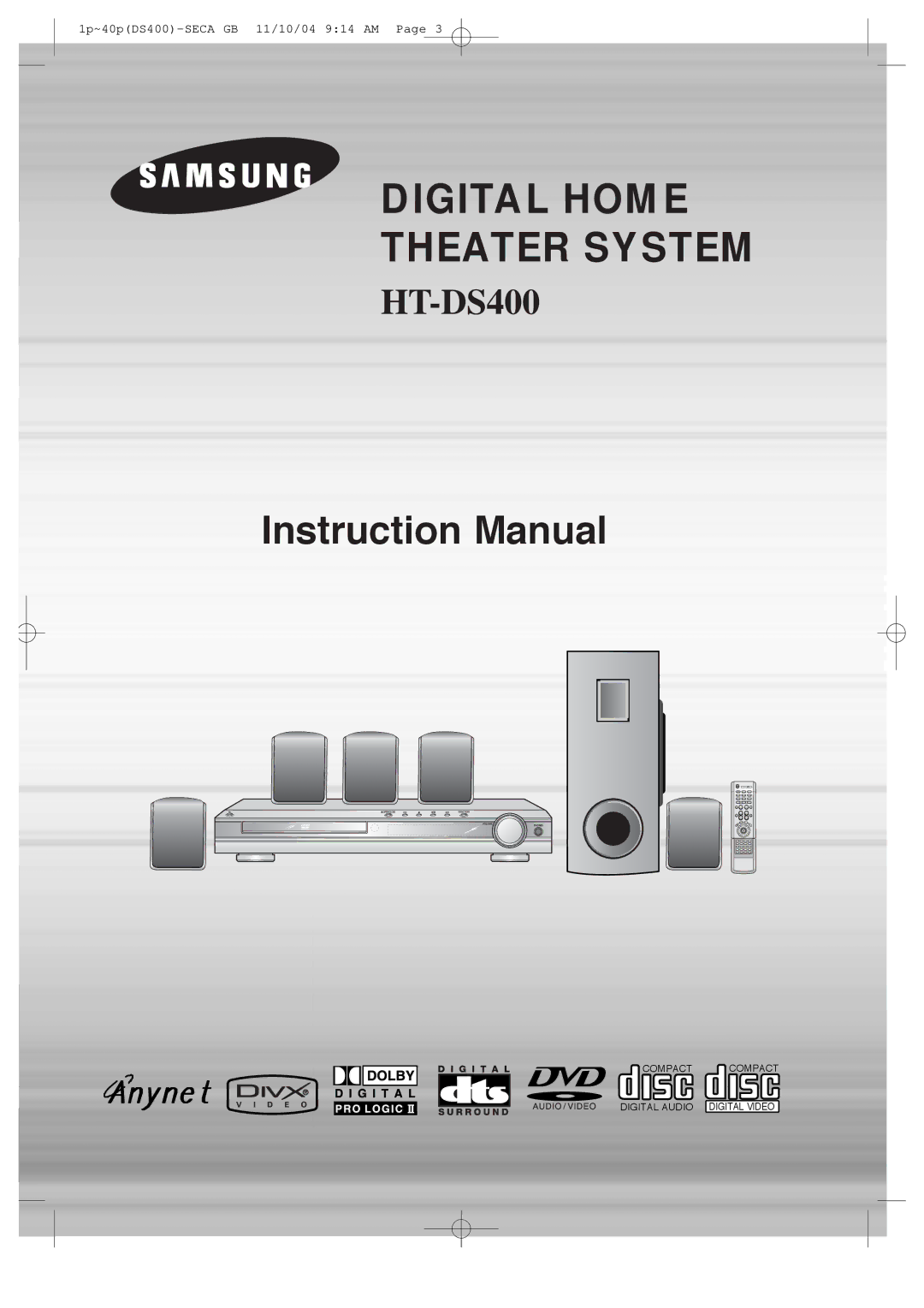 Samsung HT-DS400 instruction manual Digital Home Theater System 