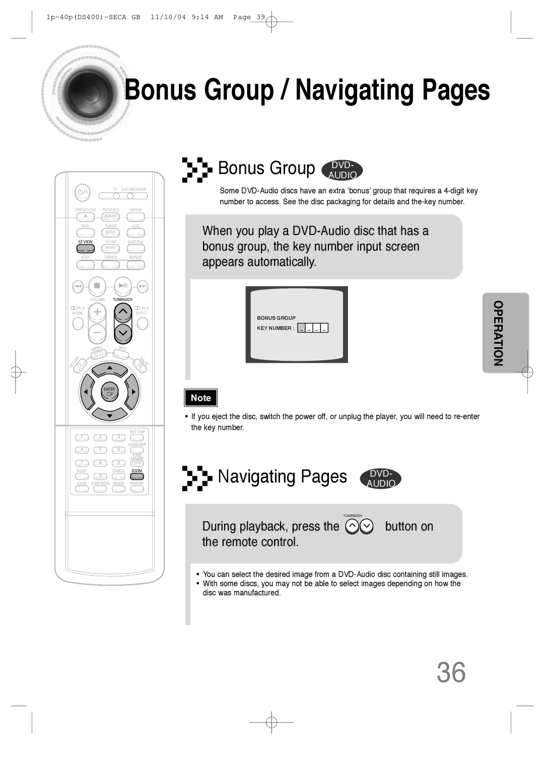 Samsung HT-DS400 instruction manual Bonus Group / Navigating Pages, Bonus Group DVD 