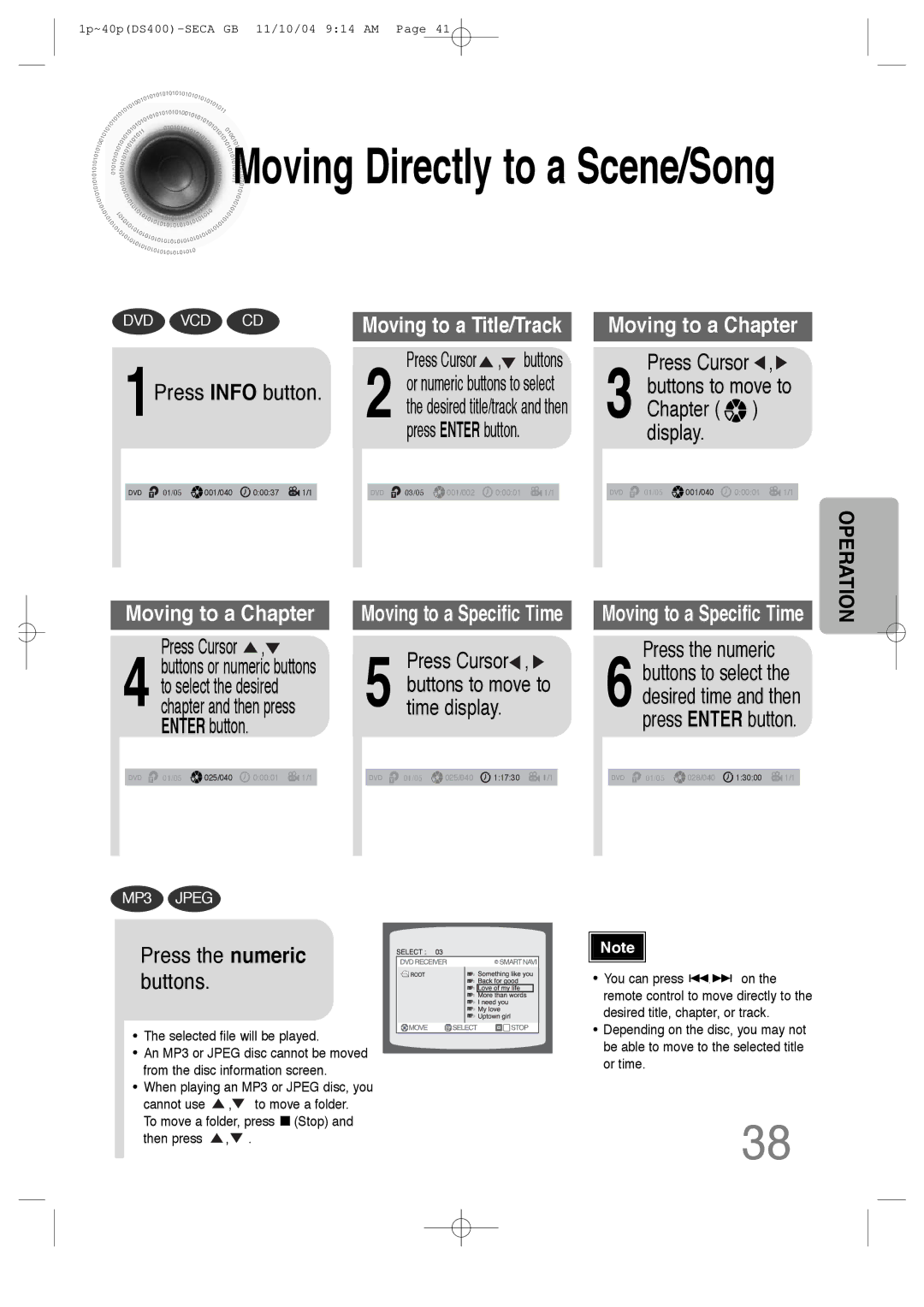 Samsung HT-DS400 instruction manual 1Press Info button, Time display, Chapter display, Press the numeric buttons 