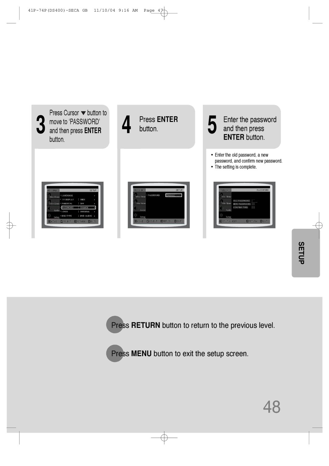 Samsung HT-DS400 instruction manual Press Enter, Button Enter button 