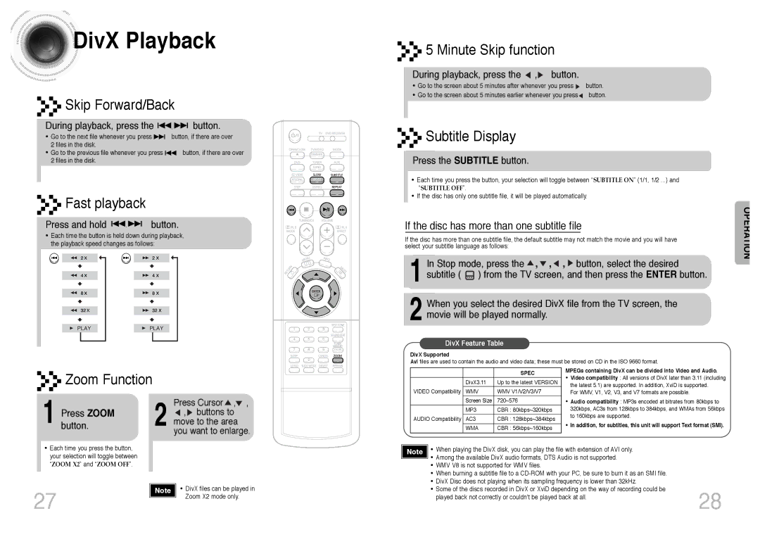 Samsung HT-DS403T, HT-DS420S instruction manual DivX Playback 