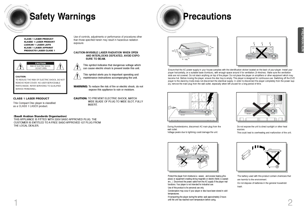 Samsung HT-DS420S, HT-DS403T instruction manual Safety Warnings Precautions, Preparation 