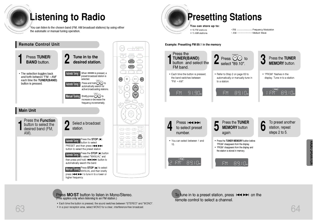 Samsung HT-DS403T, HT-DS420S instruction manual Listening to Radio, Presetting Stations 