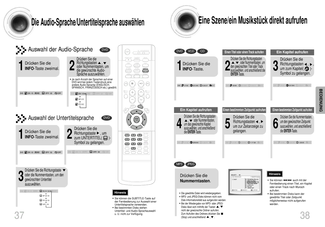 Samsung HTDS420RH/EDC, HT-DS420S/XSH, HTDS400RH/EDC manual Gelangen, Die ENTER-Taste, Nummerntasten 