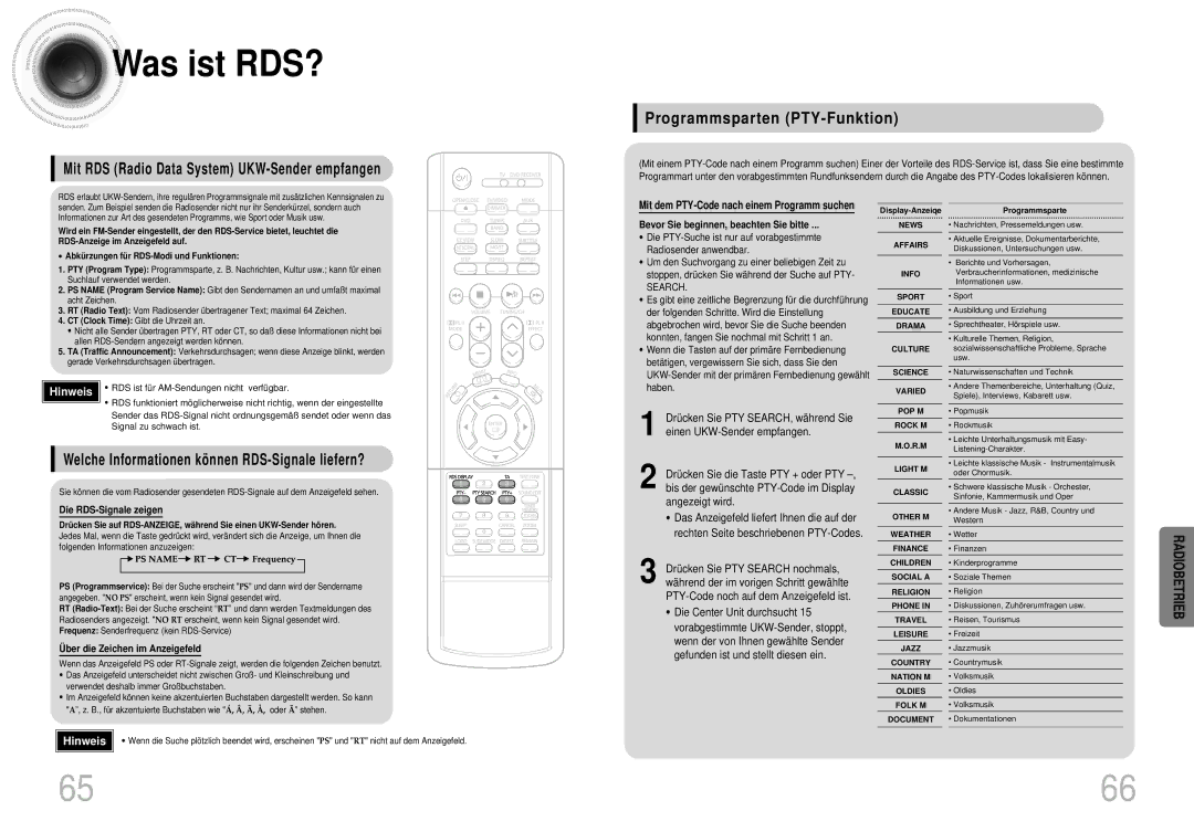 Samsung HTDS400RH/EDC manual Was ist RDS?, Welche Informationen kö nnen RDS-Signale liefern?, Die RDS-Signale zeigen 