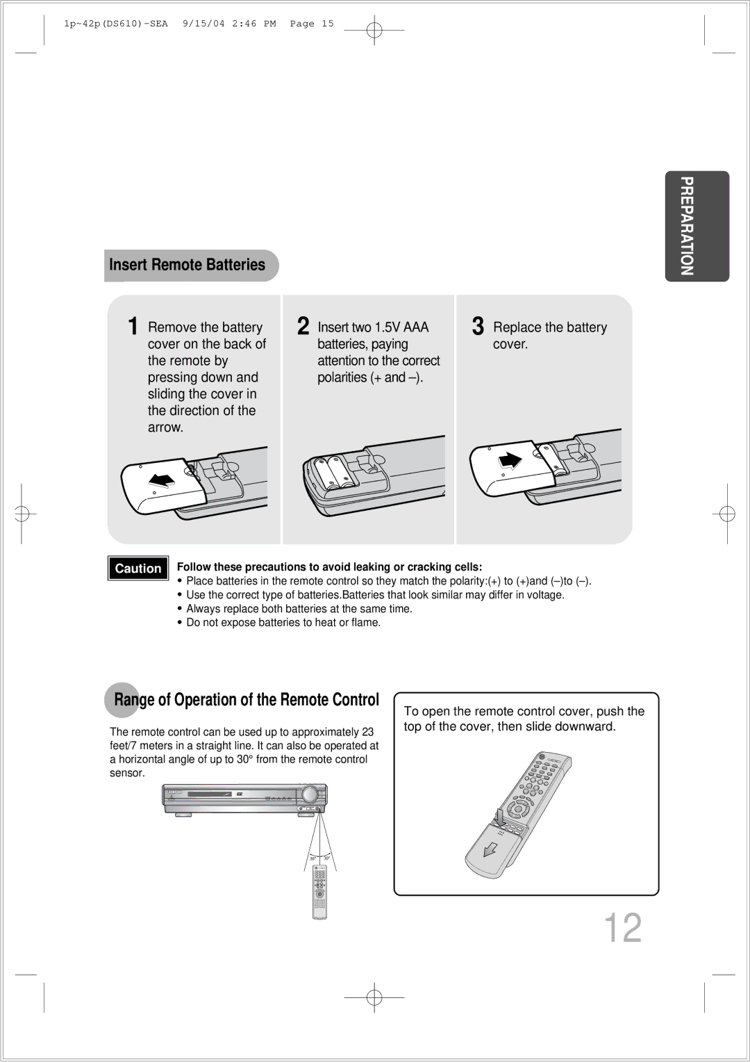 Samsung HT-DS610 instruction manual Insert Remote Batteries 