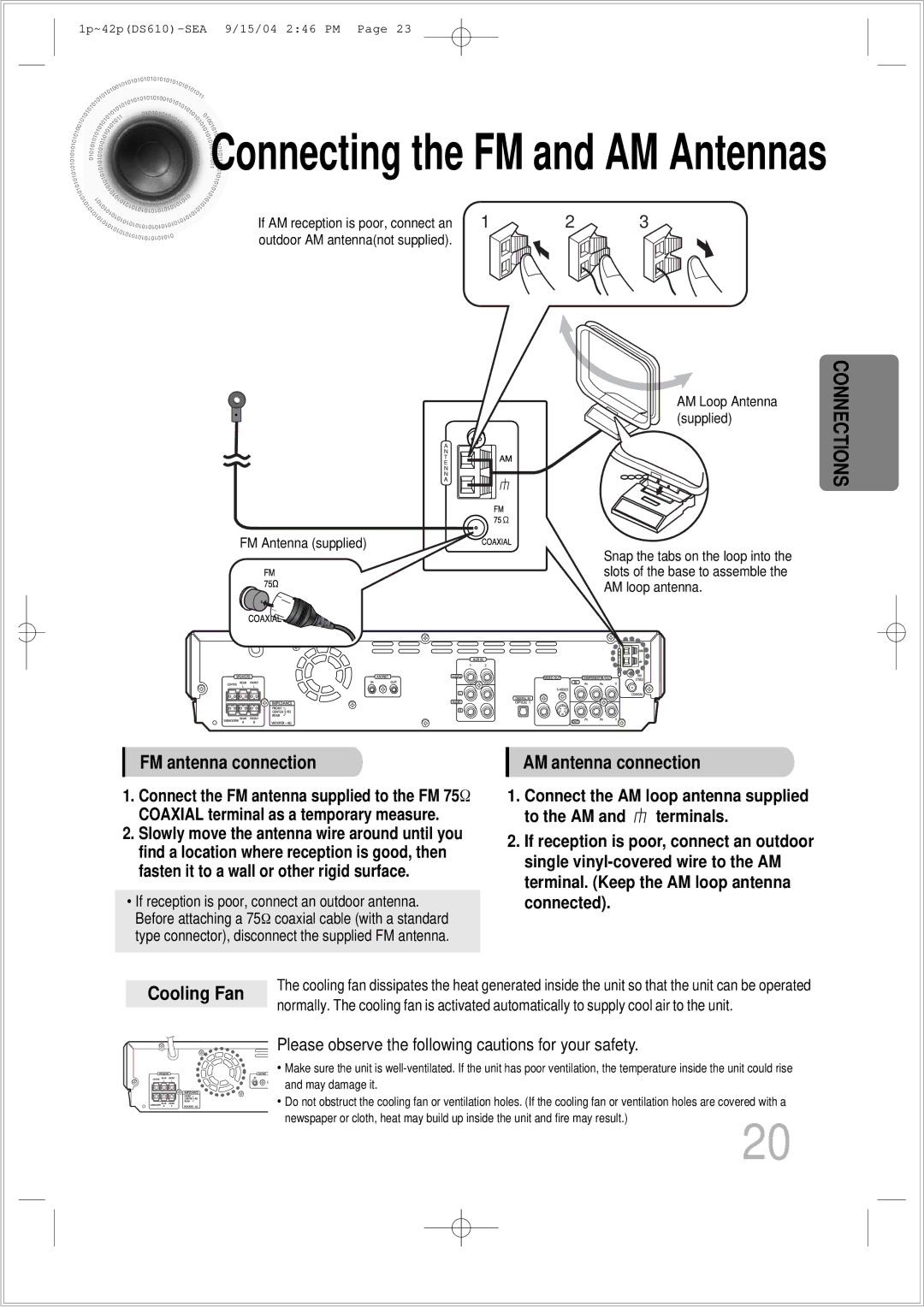 Samsung HT-DS610 instruction manual Connecting the FM and AM Antennas 