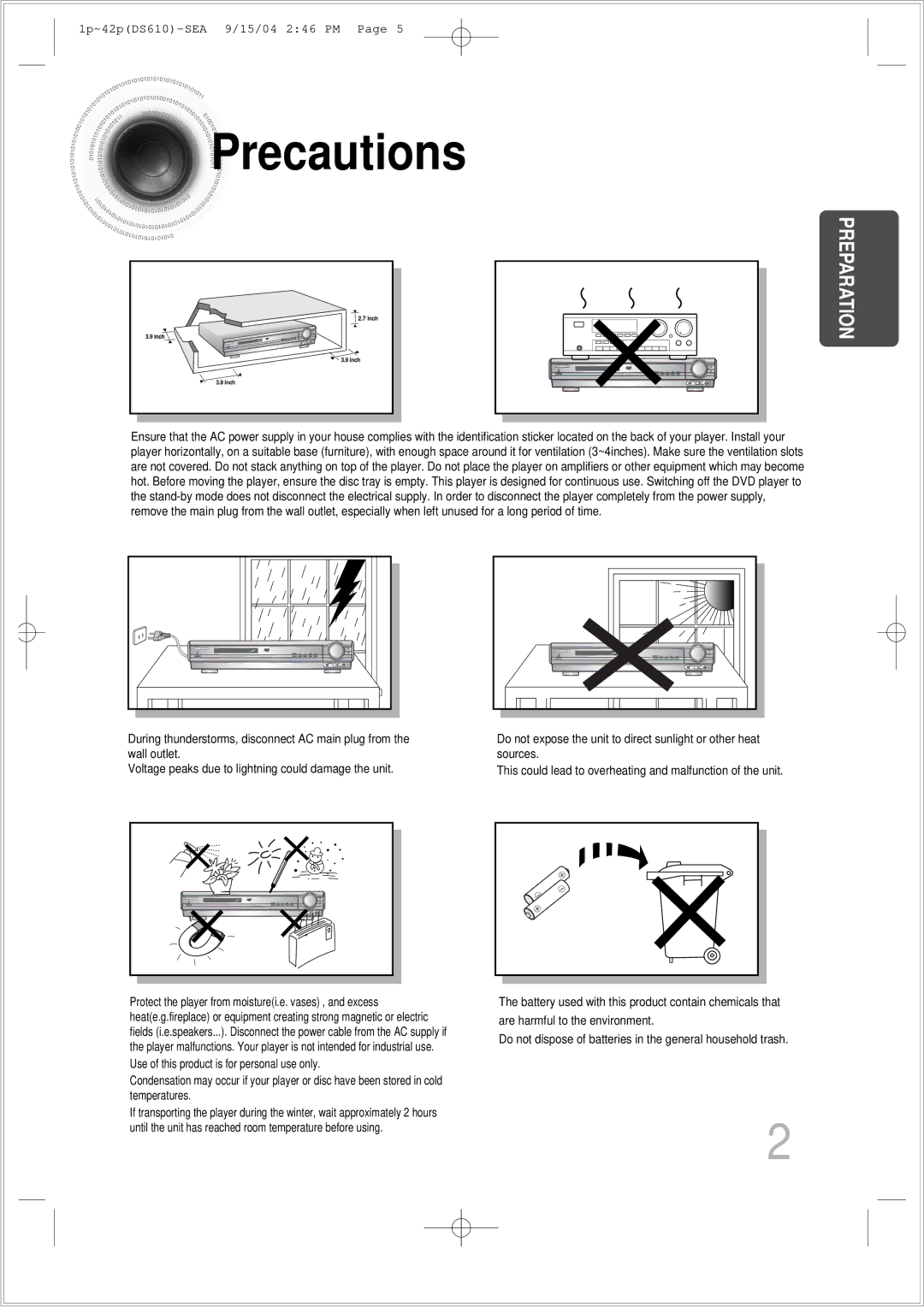 Samsung HT-DS610 instruction manual Precautions, Preparation 