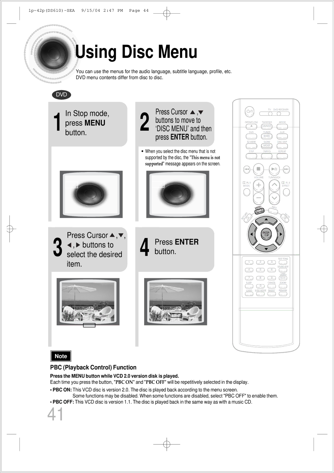 Samsung HT-DS610 instruction manual Using Disc Menu, Stop mode, Buttons to 