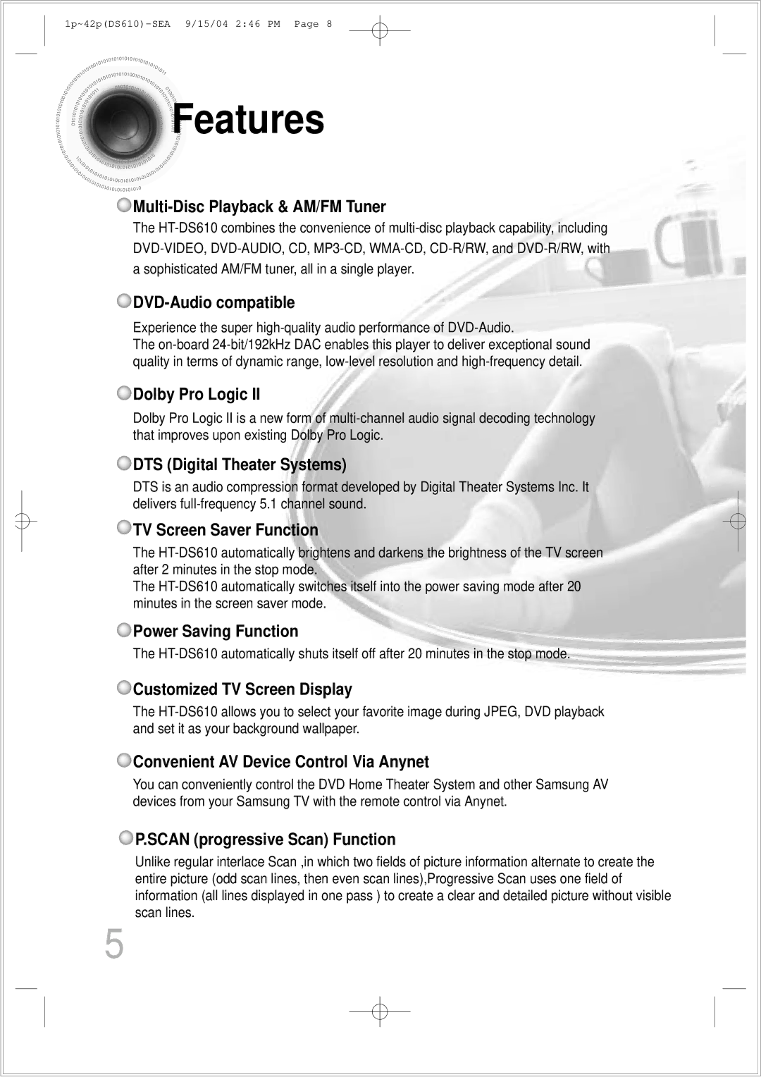 Samsung HT-DS610 instruction manual Features, Multi-Disc Playback & AM/FM Tuner 