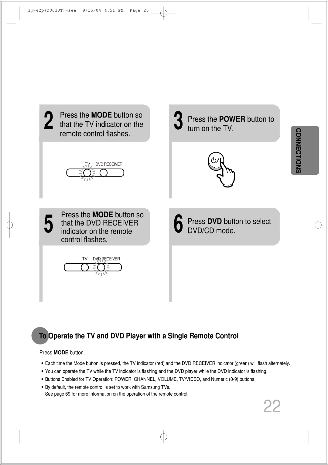 Samsung HT-DS630T instruction manual Press the Mode button so, Press Mode button 