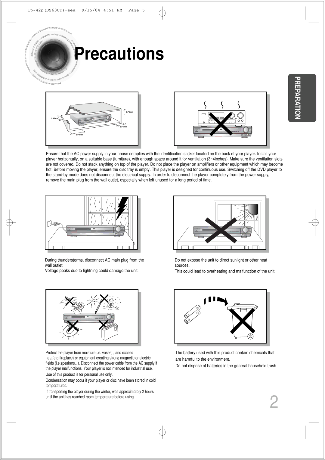 Samsung HT-DS630T instruction manual Precautions, Preparation 